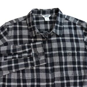 Duluth Trading Co Flannel Shirt Mens Large Black White Plaid Long Sleeve Warm